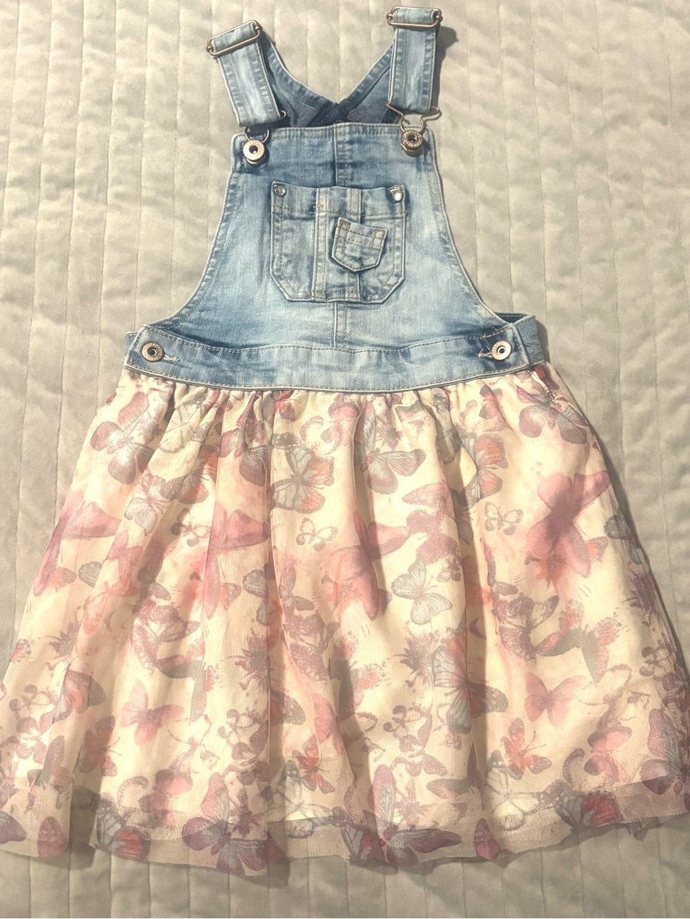 Jordache Light Blue Denim Top with Pink Butterfly Skirt Girls' Overalls